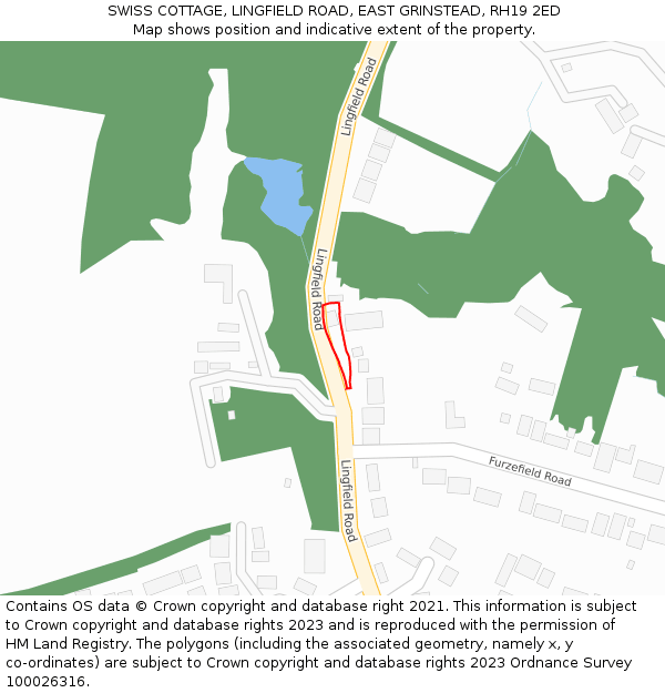 SWISS COTTAGE, LINGFIELD ROAD, EAST GRINSTEAD, RH19 2ED: Location map and indicative extent of plot