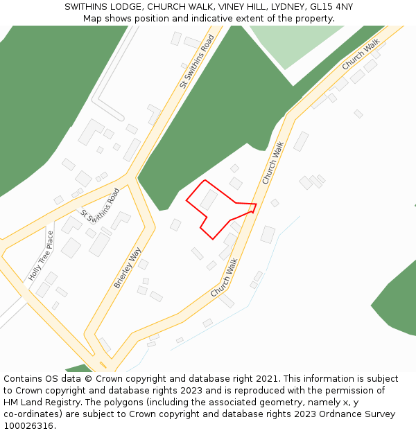 SWITHINS LODGE, CHURCH WALK, VINEY HILL, LYDNEY, GL15 4NY: Location map and indicative extent of plot