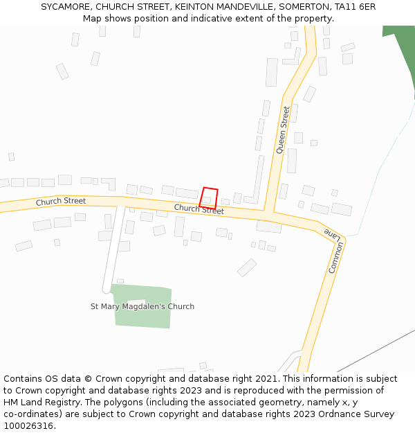 SYCAMORE, CHURCH STREET, KEINTON MANDEVILLE, SOMERTON, TA11 6ER: Location map and indicative extent of plot
