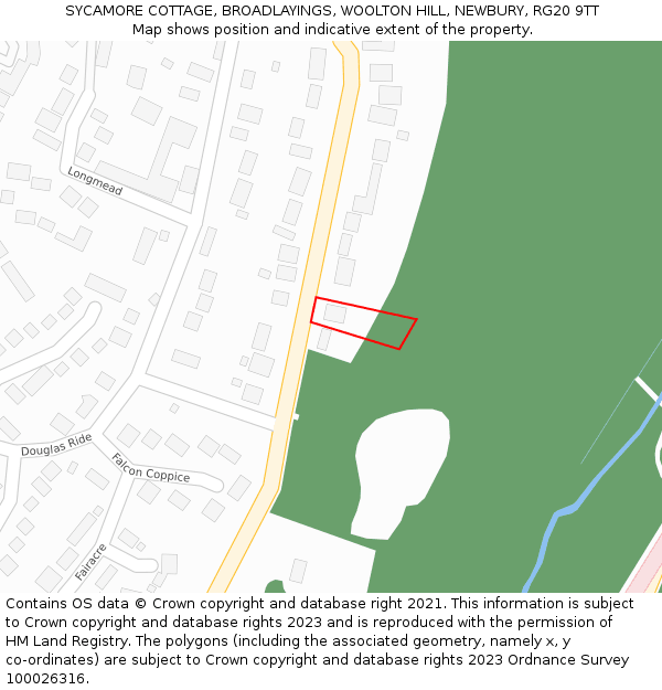 SYCAMORE COTTAGE, BROADLAYINGS, WOOLTON HILL, NEWBURY, RG20 9TT: Location map and indicative extent of plot