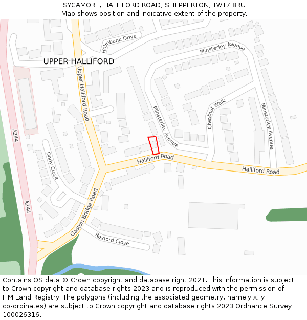 SYCAMORE, HALLIFORD ROAD, SHEPPERTON, TW17 8RU: Location map and indicative extent of plot