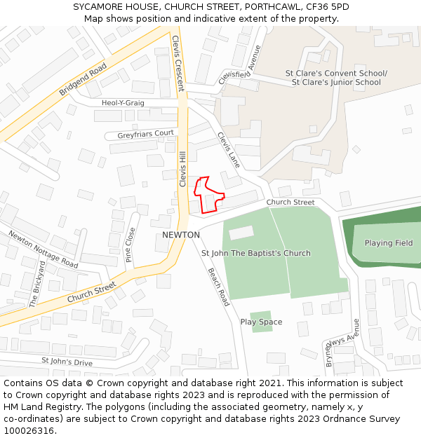 SYCAMORE HOUSE, CHURCH STREET, PORTHCAWL, CF36 5PD: Location map and indicative extent of plot