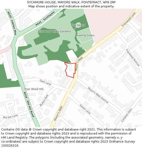 SYCAMORE HOUSE, MAYORS WALK, PONTEFRACT, WF8 2RP: Location map and indicative extent of plot