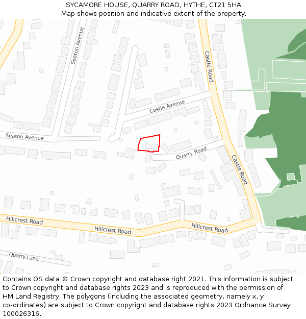 SYCAMORE HOUSE, QUARRY ROAD, HYTHE, CT21 5HA: Location map and indicative extent of plot