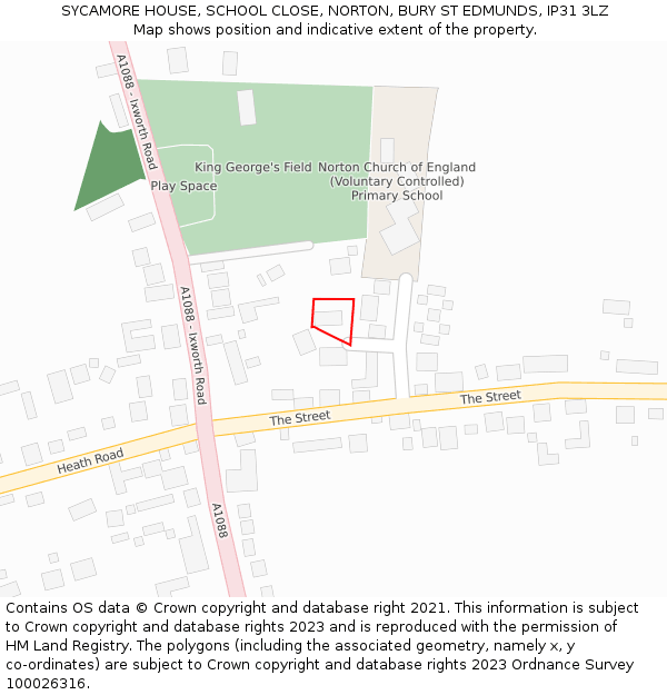 SYCAMORE HOUSE, SCHOOL CLOSE, NORTON, BURY ST EDMUNDS, IP31 3LZ: Location map and indicative extent of plot