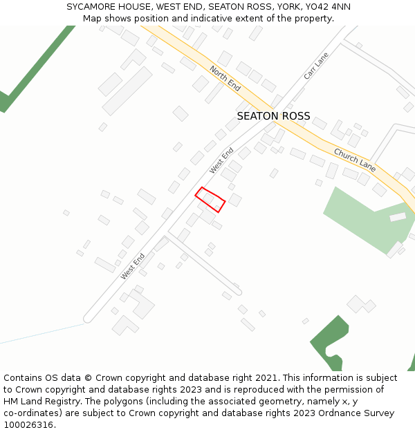 SYCAMORE HOUSE, WEST END, SEATON ROSS, YORK, YO42 4NN: Location map and indicative extent of plot