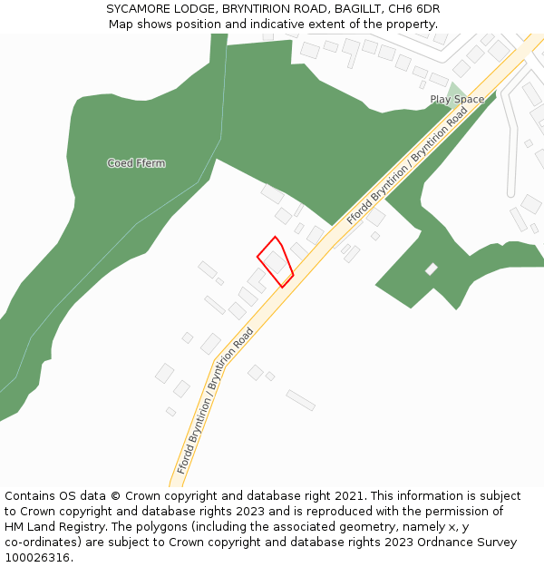 SYCAMORE LODGE, BRYNTIRION ROAD, BAGILLT, CH6 6DR: Location map and indicative extent of plot