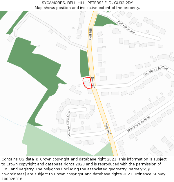 SYCAMORES, BELL HILL, PETERSFIELD, GU32 2DY: Location map and indicative extent of plot