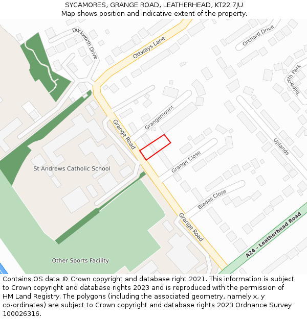 SYCAMORES, GRANGE ROAD, LEATHERHEAD, KT22 7JU: Location map and indicative extent of plot
