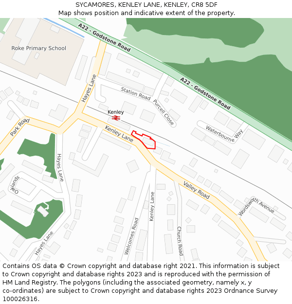 SYCAMORES, KENLEY LANE, KENLEY, CR8 5DF: Location map and indicative extent of plot