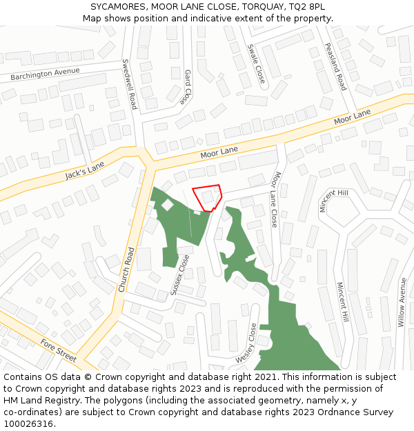 SYCAMORES, MOOR LANE CLOSE, TORQUAY, TQ2 8PL: Location map and indicative extent of plot