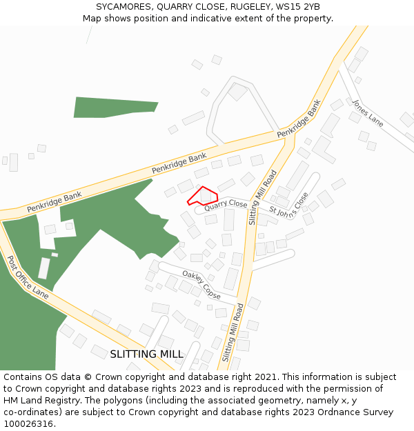 SYCAMORES, QUARRY CLOSE, RUGELEY, WS15 2YB: Location map and indicative extent of plot