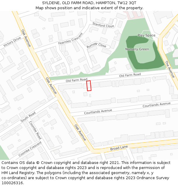 SYLDENE, OLD FARM ROAD, HAMPTON, TW12 3QT: Location map and indicative extent of plot