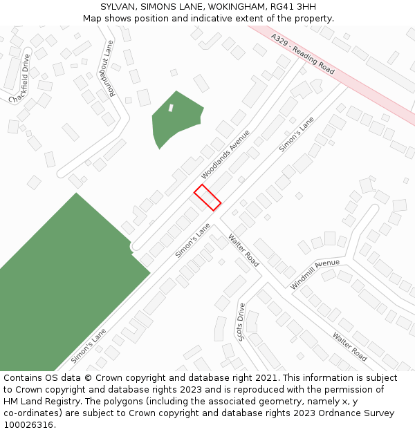 SYLVAN, SIMONS LANE, WOKINGHAM, RG41 3HH: Location map and indicative extent of plot