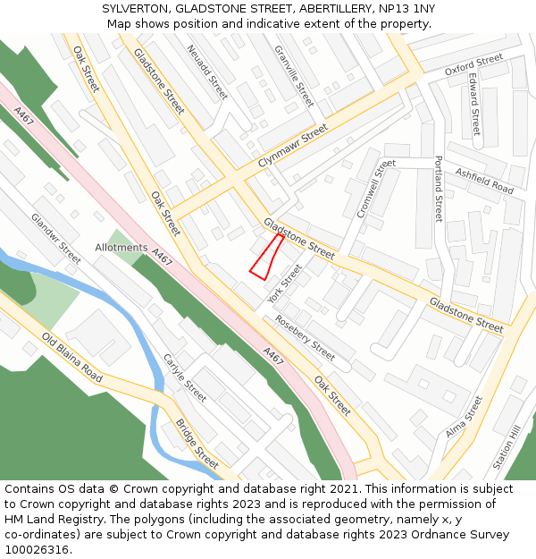 SYLVERTON, GLADSTONE STREET, ABERTILLERY, NP13 1NY: Location map and indicative extent of plot