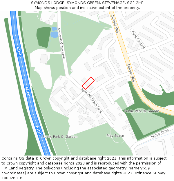 SYMONDS LODGE, SYMONDS GREEN, STEVENAGE, SG1 2HP: Location map and indicative extent of plot