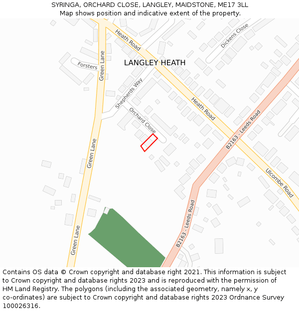 SYRINGA, ORCHARD CLOSE, LANGLEY, MAIDSTONE, ME17 3LL: Location map and indicative extent of plot