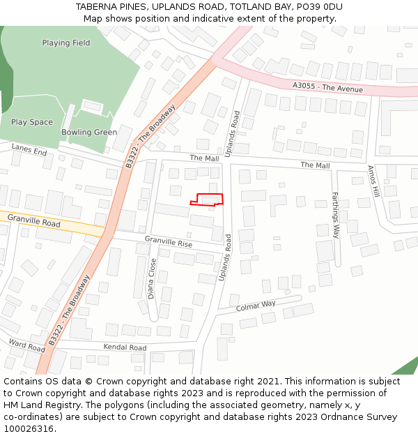 TABERNA PINES, UPLANDS ROAD, TOTLAND BAY, PO39 0DU: Location map and indicative extent of plot