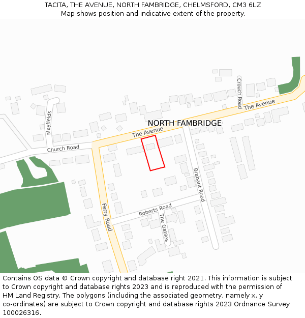 TACITA, THE AVENUE, NORTH FAMBRIDGE, CHELMSFORD, CM3 6LZ: Location map and indicative extent of plot
