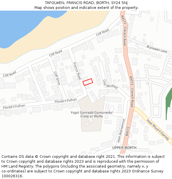 TAFOLWEN, FRANCIS ROAD, BORTH, SY24 5NJ: Location map and indicative extent of plot