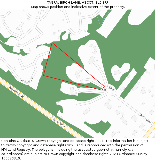 TAGRA, BIRCH LANE, ASCOT, SL5 8RF: Location map and indicative extent of plot