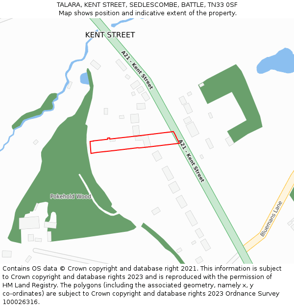 TALARA, KENT STREET, SEDLESCOMBE, BATTLE, TN33 0SF: Location map and indicative extent of plot