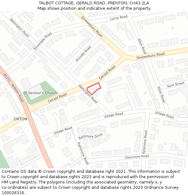 TALBOT COTTAGE, GERALD ROAD, PRENTON, CH43 2LA: Location map and indicative extent of plot