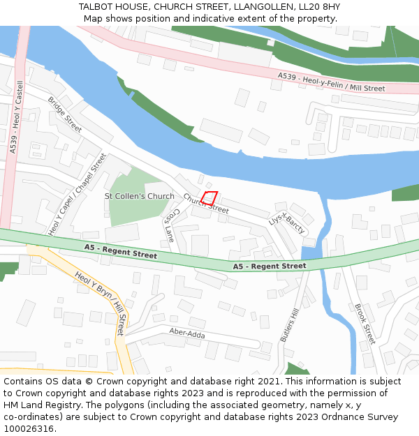 TALBOT HOUSE, CHURCH STREET, LLANGOLLEN, LL20 8HY: Location map and indicative extent of plot