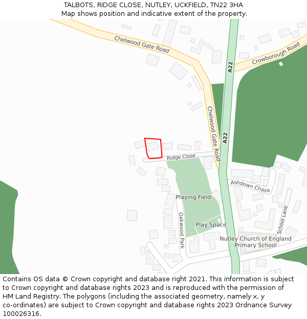 TALBOTS, RIDGE CLOSE, NUTLEY, UCKFIELD, TN22 3HA: Location map and indicative extent of plot