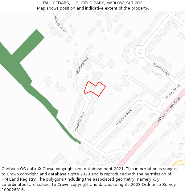 TALL CEDARS, HIGHFIELD PARK, MARLOW, SL7 2DE: Location map and indicative extent of plot