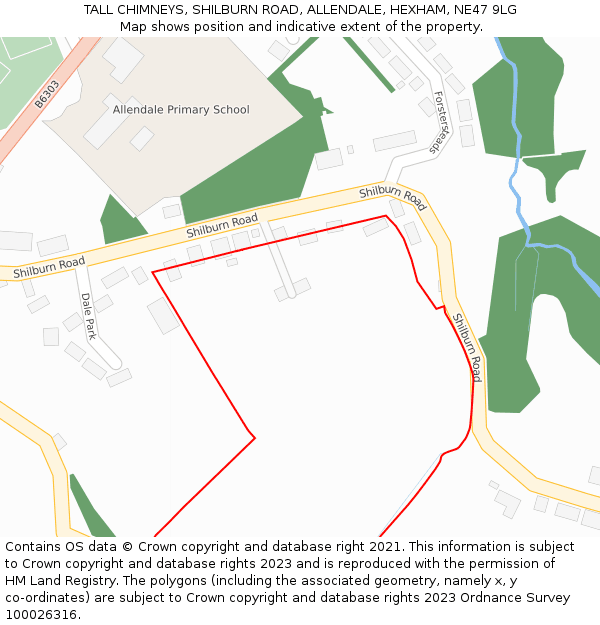 TALL CHIMNEYS, SHILBURN ROAD, ALLENDALE, HEXHAM, NE47 9LG: Location map and indicative extent of plot