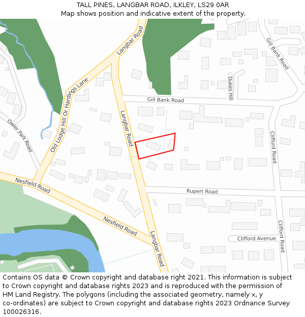 TALL PINES, LANGBAR ROAD, ILKLEY, LS29 0AR: Location map and indicative extent of plot