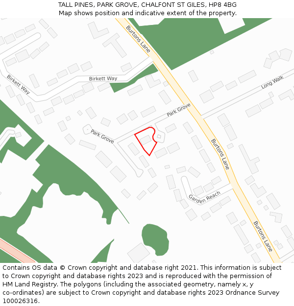 TALL PINES, PARK GROVE, CHALFONT ST GILES, HP8 4BG: Location map and indicative extent of plot