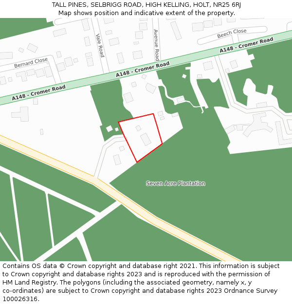 TALL PINES, SELBRIGG ROAD, HIGH KELLING, HOLT, NR25 6RJ: Location map and indicative extent of plot