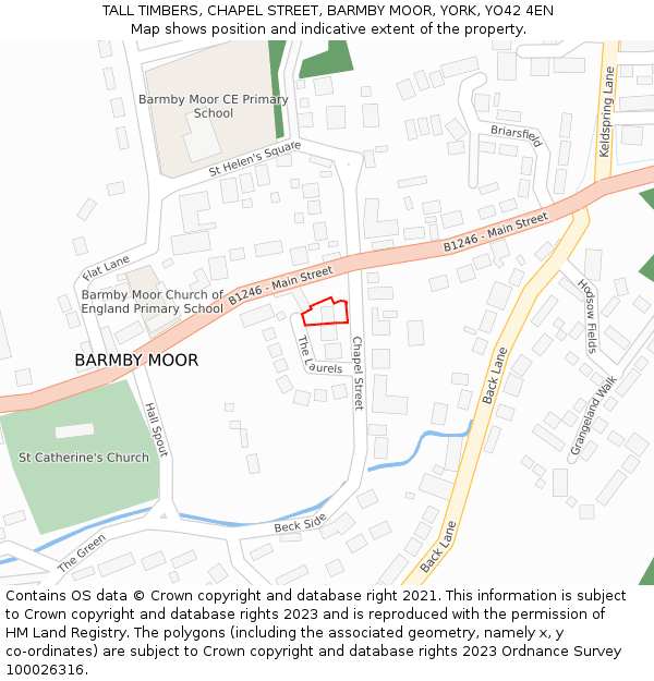 TALL TIMBERS, CHAPEL STREET, BARMBY MOOR, YORK, YO42 4EN: Location map and indicative extent of plot