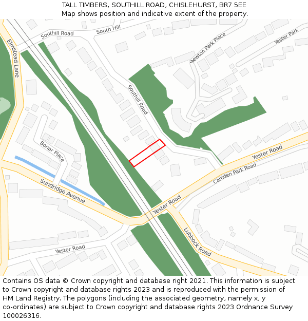 TALL TIMBERS, SOUTHILL ROAD, CHISLEHURST, BR7 5EE: Location map and indicative extent of plot