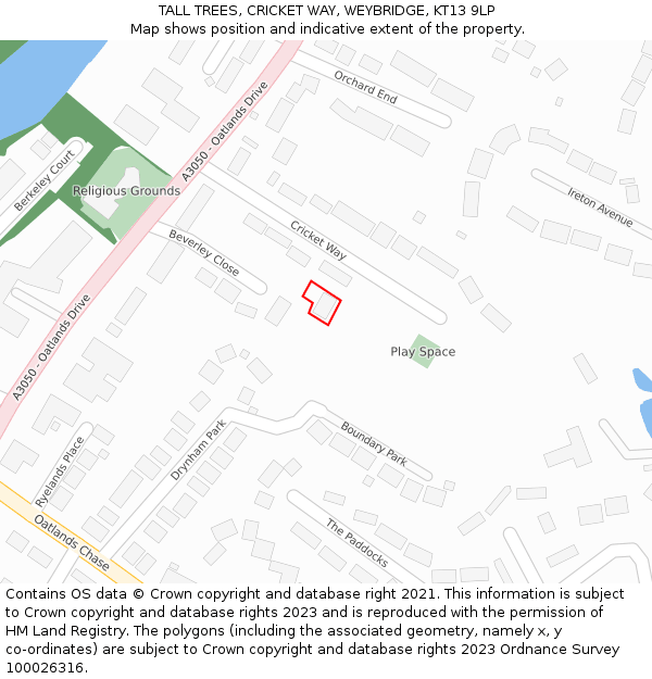 TALL TREES, CRICKET WAY, WEYBRIDGE, KT13 9LP: Location map and indicative extent of plot