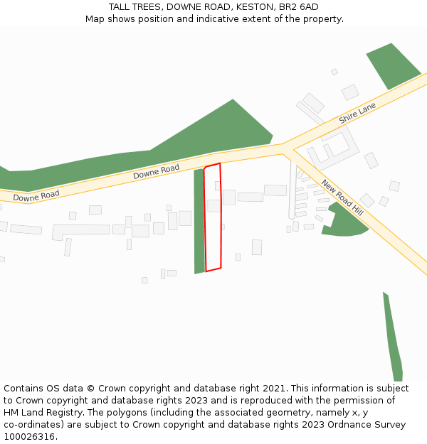 TALL TREES, DOWNE ROAD, KESTON, BR2 6AD: Location map and indicative extent of plot