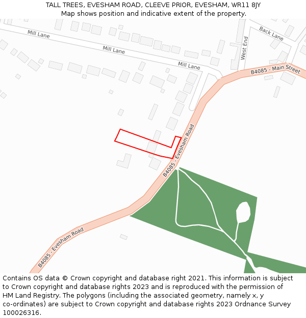 TALL TREES, EVESHAM ROAD, CLEEVE PRIOR, EVESHAM, WR11 8JY: Location map and indicative extent of plot
