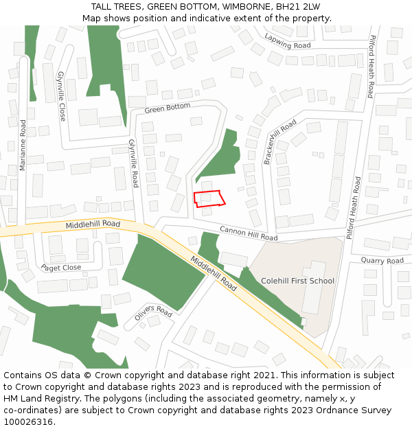 TALL TREES, GREEN BOTTOM, WIMBORNE, BH21 2LW: Location map and indicative extent of plot