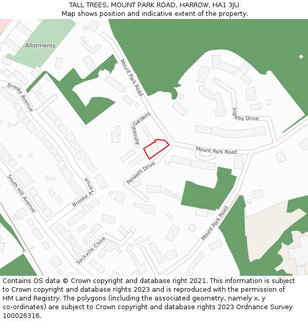 TALL TREES, MOUNT PARK ROAD, HARROW, HA1 3JU: Location map and indicative extent of plot