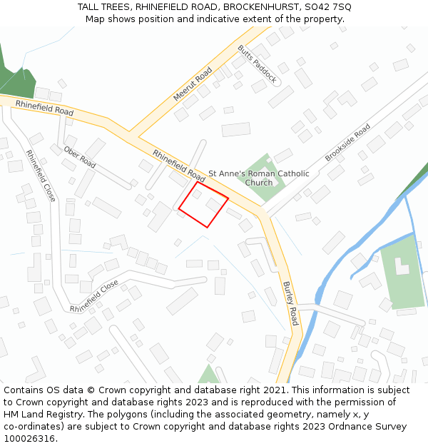 TALL TREES, RHINEFIELD ROAD, BROCKENHURST, SO42 7SQ: Location map and indicative extent of plot