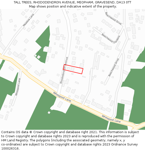 TALL TREES, RHODODENDRON AVENUE, MEOPHAM, GRAVESEND, DA13 0TT: Location map and indicative extent of plot