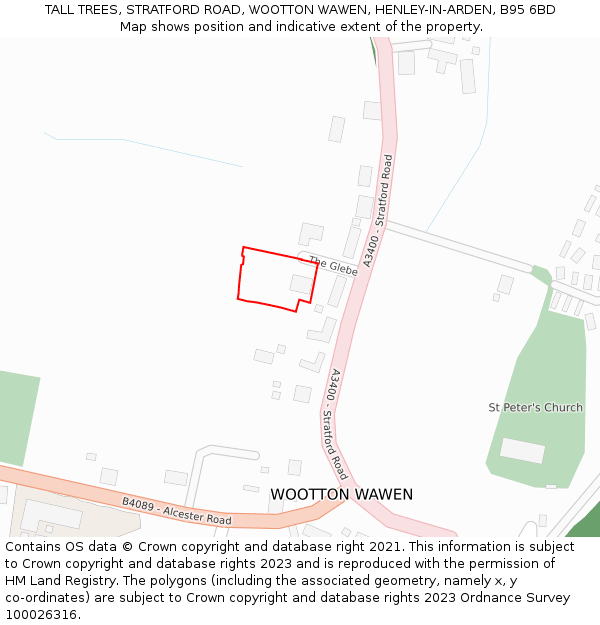 TALL TREES, STRATFORD ROAD, WOOTTON WAWEN, HENLEY-IN-ARDEN, B95 6BD: Location map and indicative extent of plot