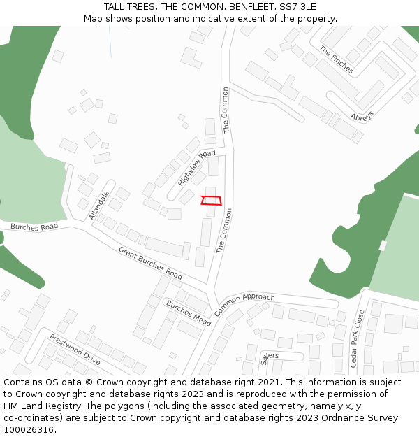 TALL TREES, THE COMMON, BENFLEET, SS7 3LE: Location map and indicative extent of plot