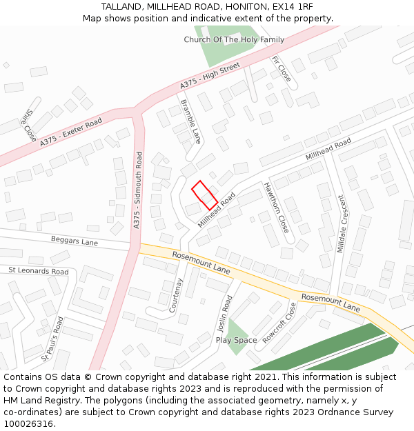 TALLAND, MILLHEAD ROAD, HONITON, EX14 1RF: Location map and indicative extent of plot