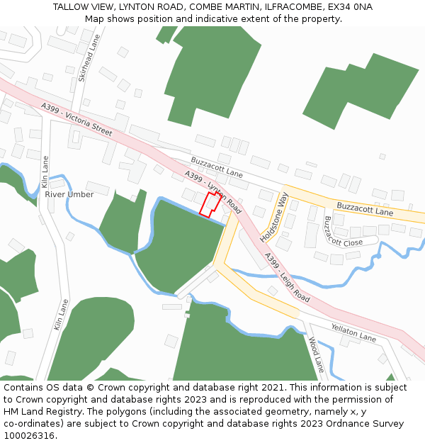 TALLOW VIEW, LYNTON ROAD, COMBE MARTIN, ILFRACOMBE, EX34 0NA: Location map and indicative extent of plot