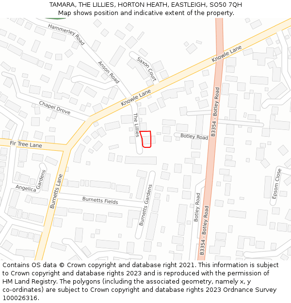 TAMARA, THE LILLIES, HORTON HEATH, EASTLEIGH, SO50 7QH: Location map and indicative extent of plot