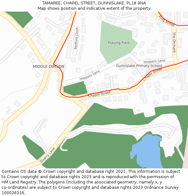TAMAREE, CHAPEL STREET, GUNNISLAKE, PL18 9NA: Location map and indicative extent of plot