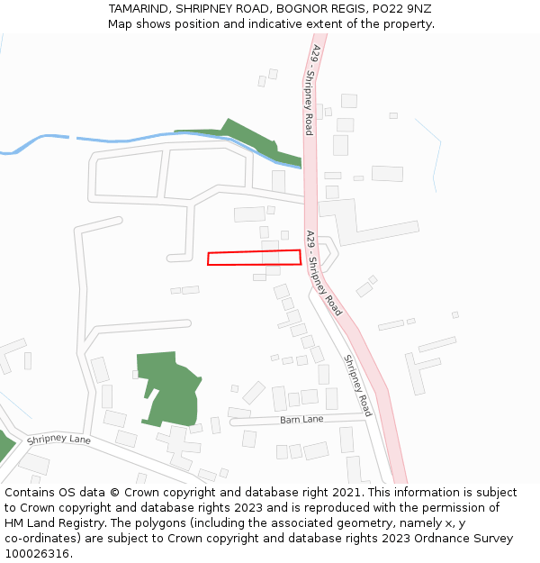 TAMARIND, SHRIPNEY ROAD, BOGNOR REGIS, PO22 9NZ: Location map and indicative extent of plot